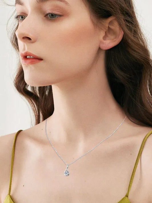 Ifmall S925 Sterling Silver Moissanite Necklace Fashion Pear Drop Shape Exquisite Clavicle Chain For Women 5815