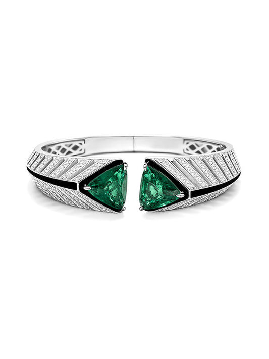 Ifmall S925 Silver Bracelet Art Deco Emerald Triangle High Carbon Diamond 2002