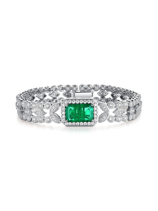 Ifmall S925 Silver Bracelet High Carbon Diamond Emerald Art Deco Retro 2024