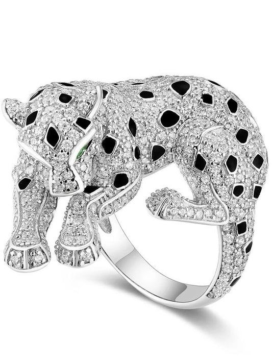 Ifmall S925 Silver Leopard cheetah High Carbon Diamond Enamel 1032