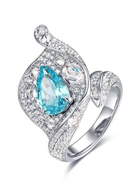 Ifmall S925 Silver Ring Calla Lily Flower Paraiba High Carbon Diamond 1037