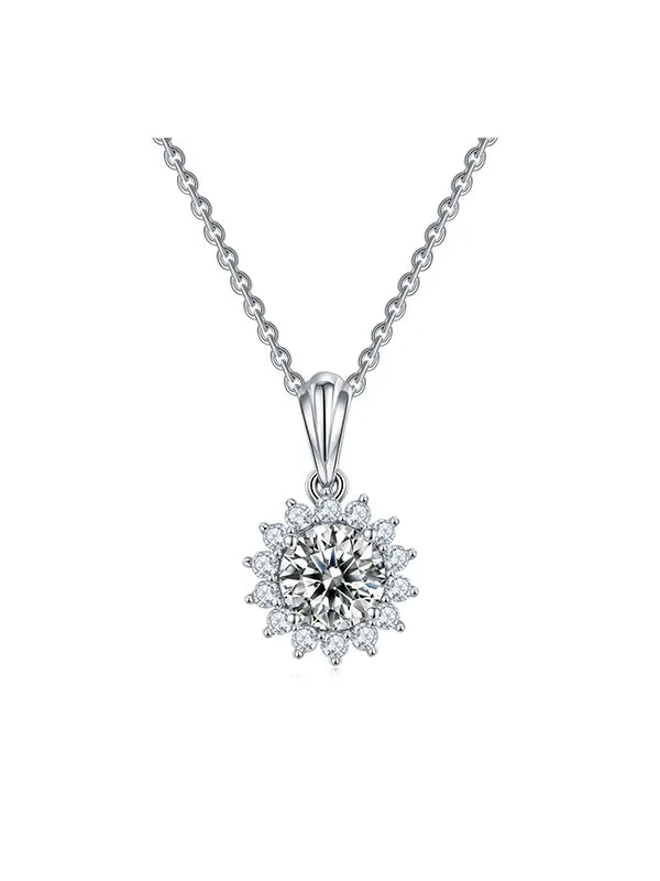 Ifmall S925 Sterling Silver Moissanite Necklace Fashion Sunflower Heart Flower 5818